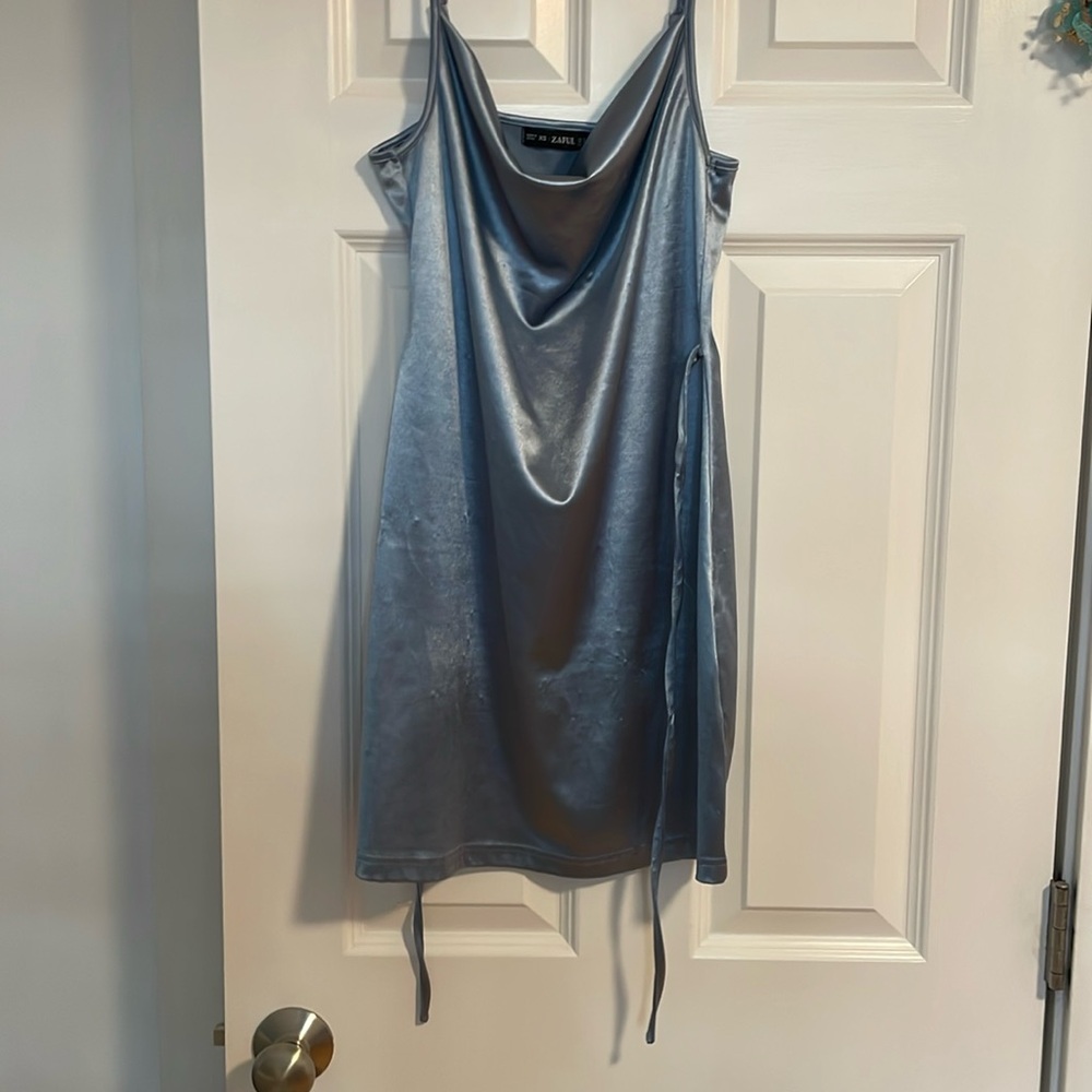 Blue tie back mini dress